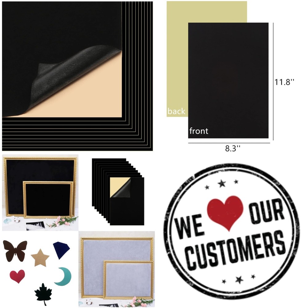 Self Adhesive Fabric for Crafts, 40 Black Sheets