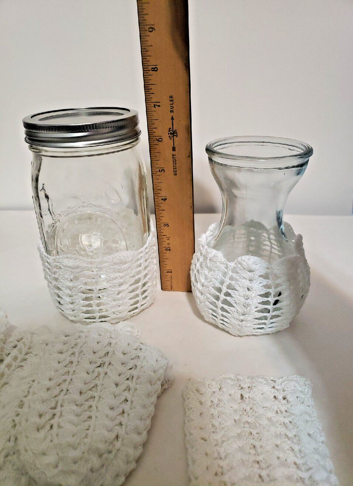 Hand Crochet White Jar Vase Covers New