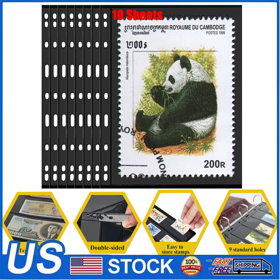 1 Row Stamp Pages for  Album Binder, 10 Sheets Stamp Pages for Collectors US