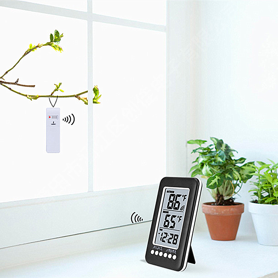 Indoor Outdoor Digital Thermometer Clock Temperature Meter Wireless Transmitter