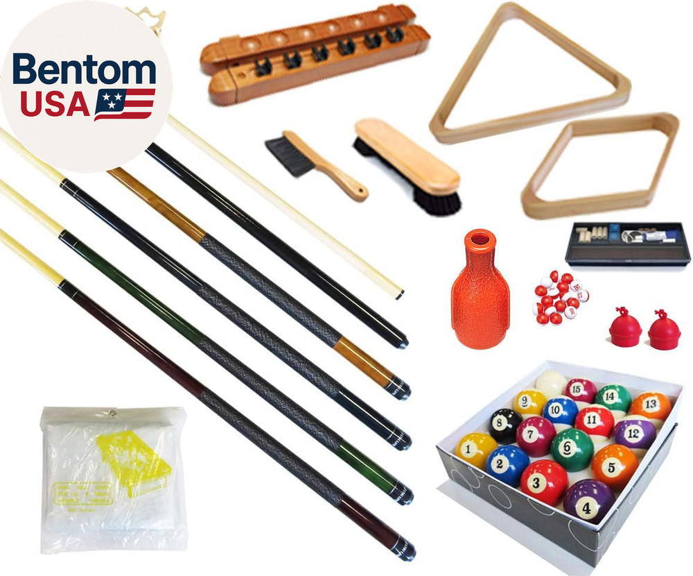 Pool Table - Premium Billiard 32 Pieces Accessory Kit - Pool Cue Sticks Bridge B