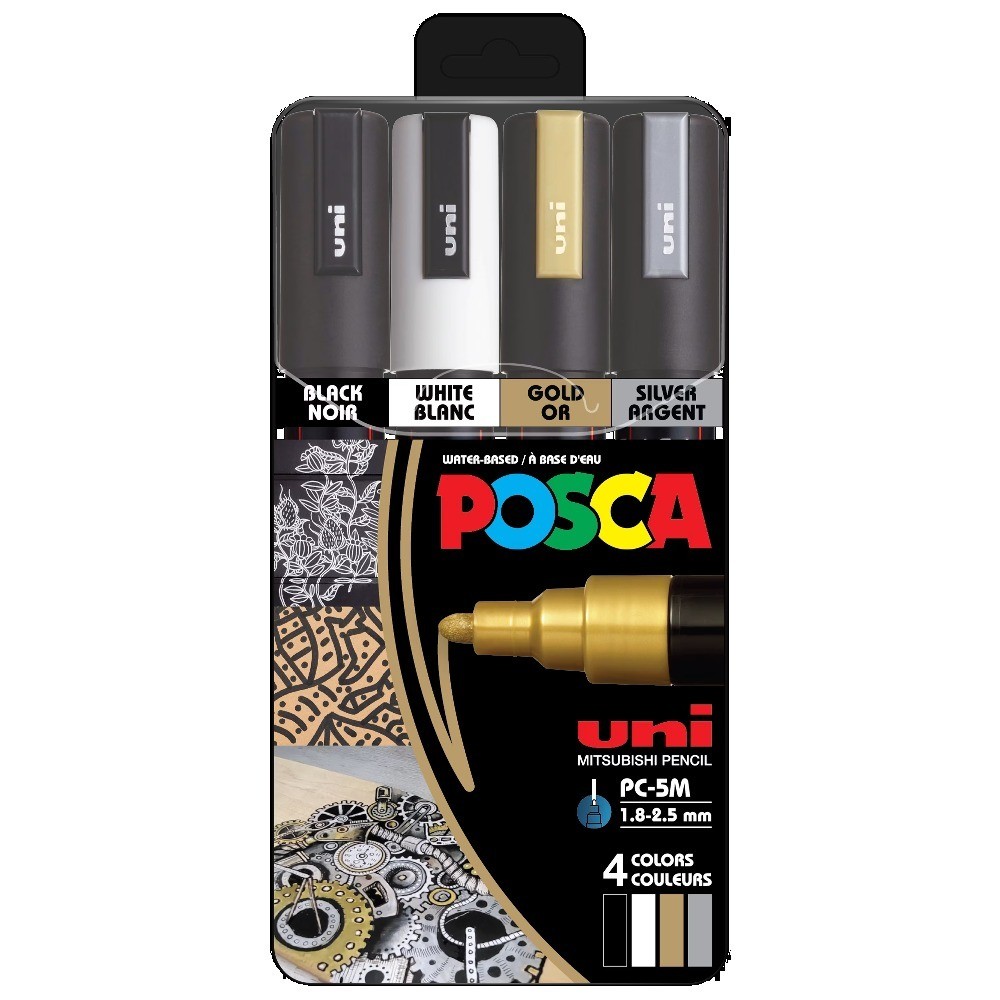 Medium Point Acrylic Paint Markers for Art Projects, 4 Assorted Colors,