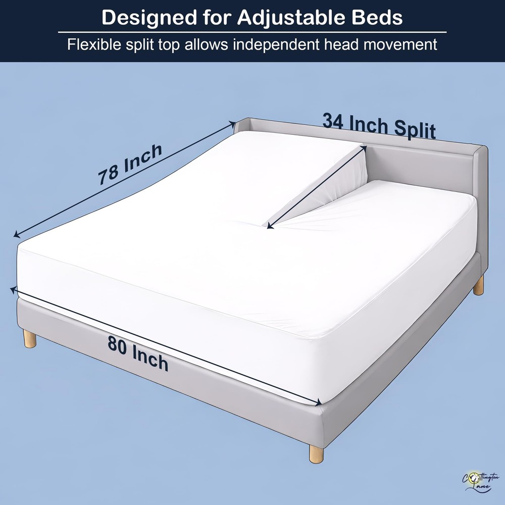 Split Head Flex King Fitted Sheet for Adjustable Beds, Premium Hotel Quality ...