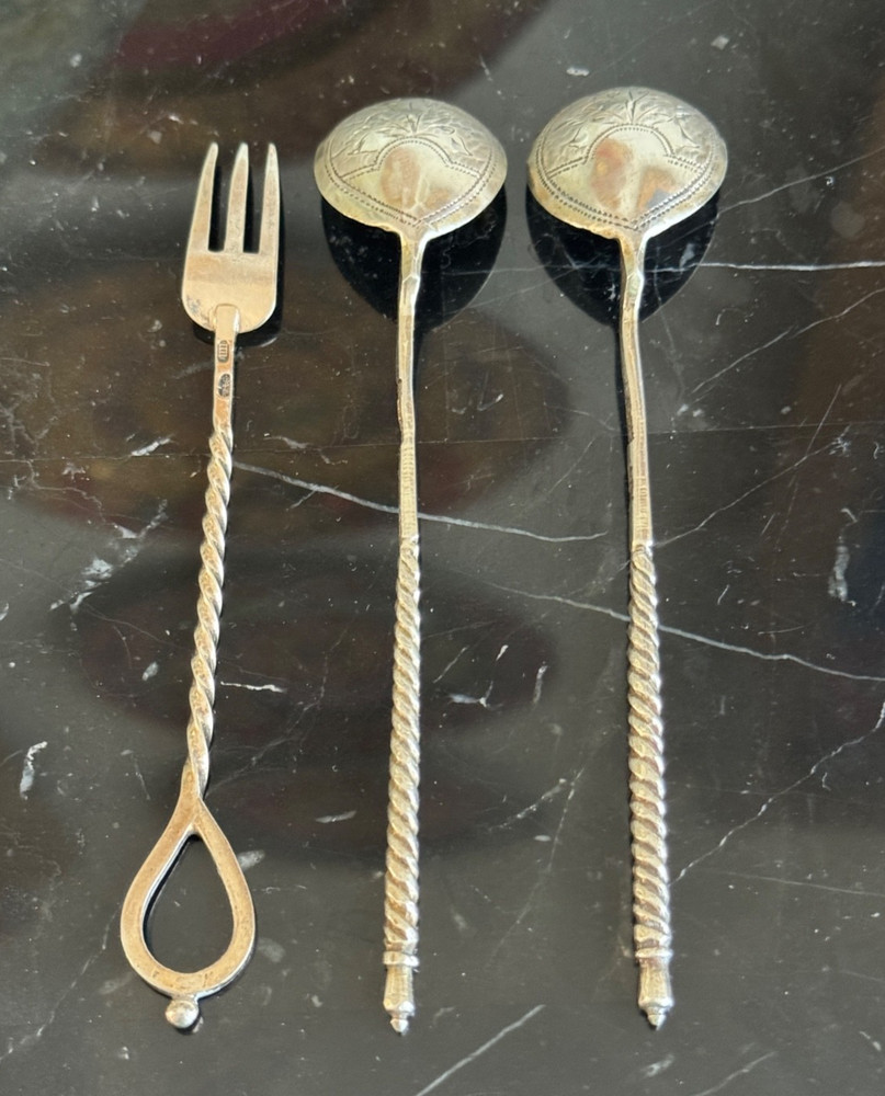 Old Russian Silver Spoons and Small Fork 29 Grams