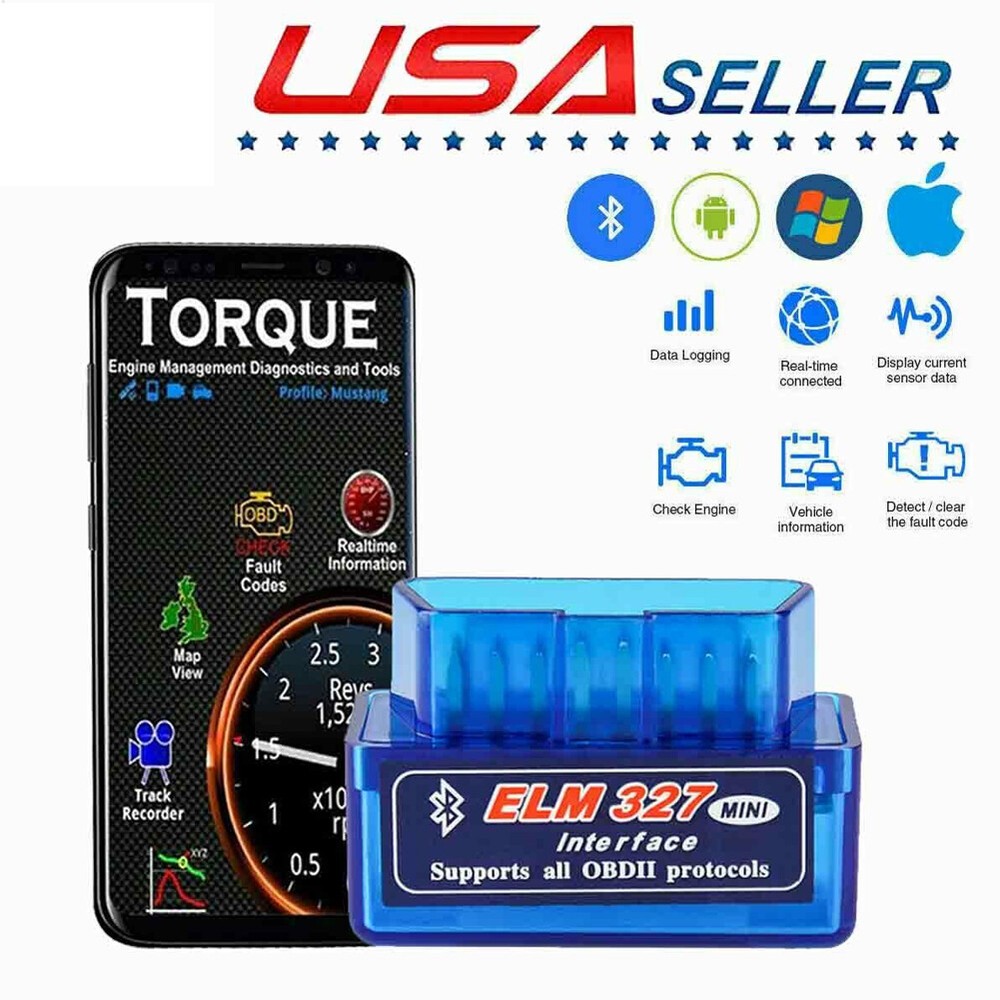 US 2 OBDII ELM 327Read Tool For iPhone OBD2 Car Bluetooth Scanner Code Reader