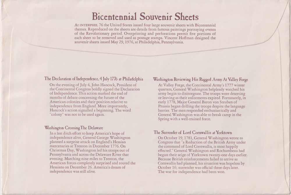 US Bicentennial Souvenir Sheet Collection; Unopened; 4 Stamp Sheets