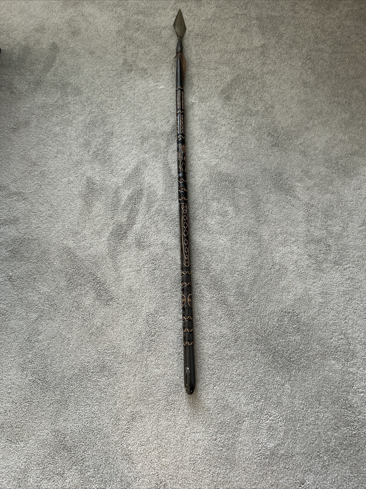 Vintage African Wood & Metal Hand Carved Spear 59”