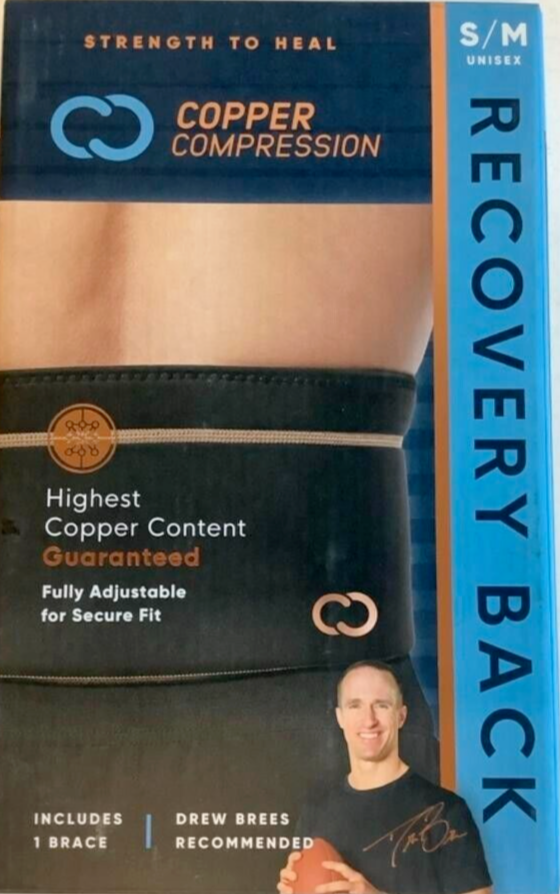 NEW Copper Compression CCRBB/BS3 Copper Infused SMALL/MEDIUM Black Back Brace