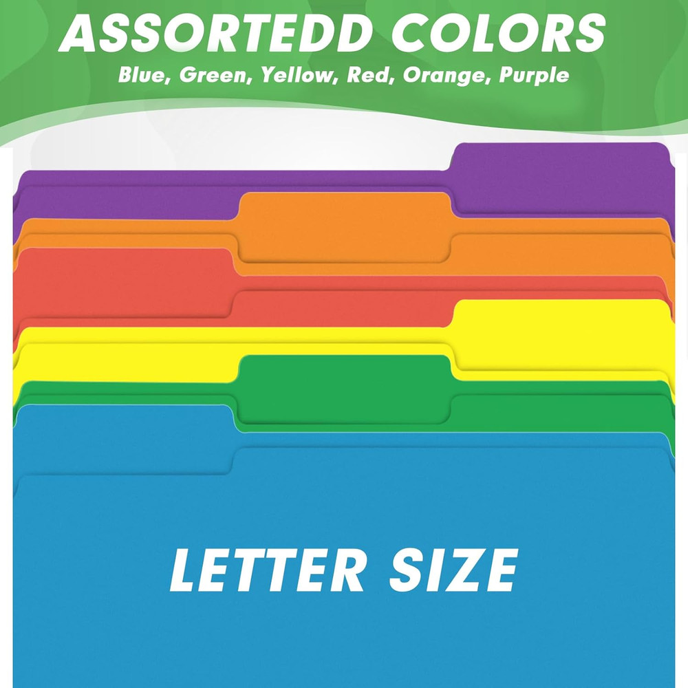 File Folder, 30 Pack 1/3 Cut Tab File Folders, Colored File Folders Designed...