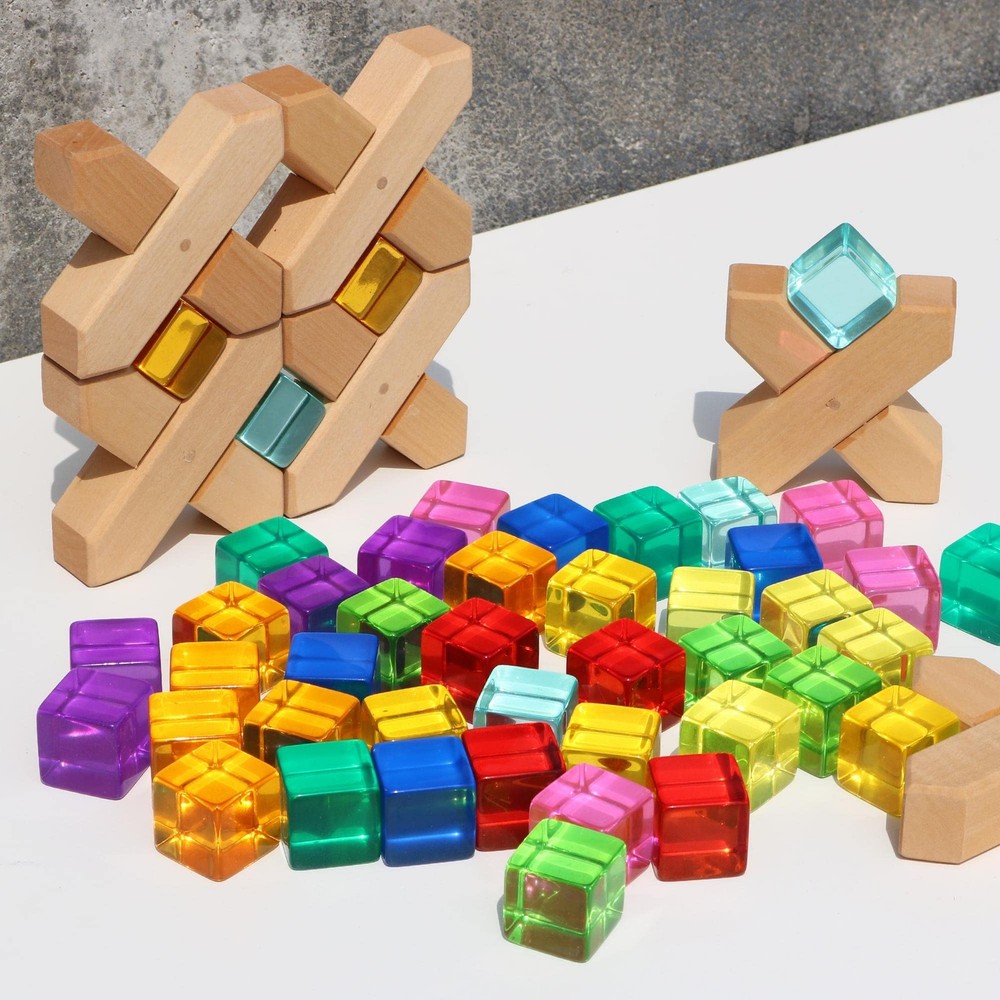 Rainbow Acrylic Gem Cubes Blocks Children Educational Sensory Training Crysta...