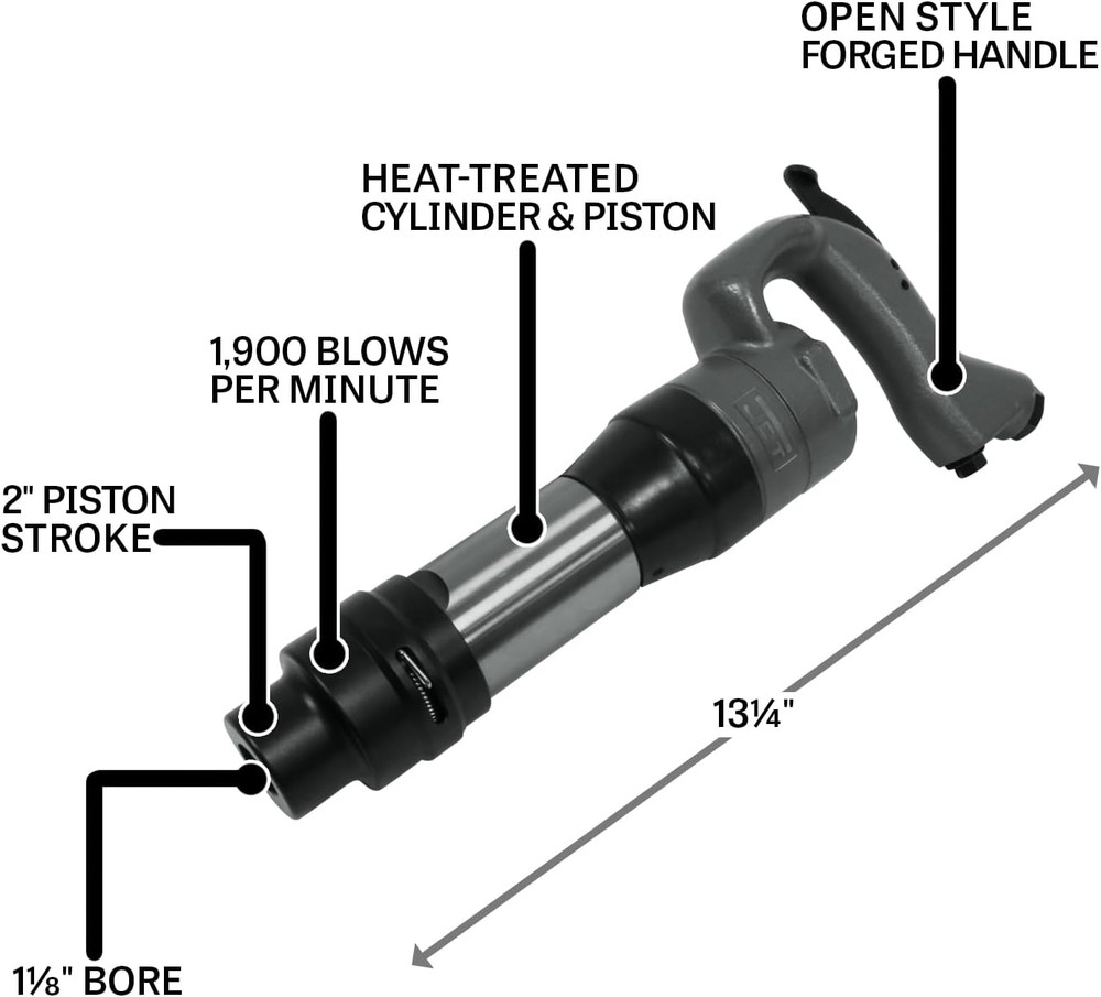 Open Handle Chipping Hammer, 2" Stroke, round Shank (Model JCT-3640)