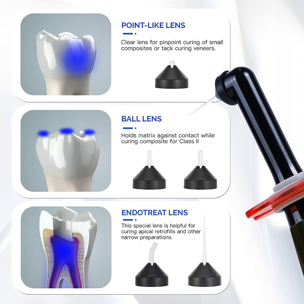 Dental Wireless LED Curing Light 1 Second Curing 2500mW/cm² with 7 Curing Lens