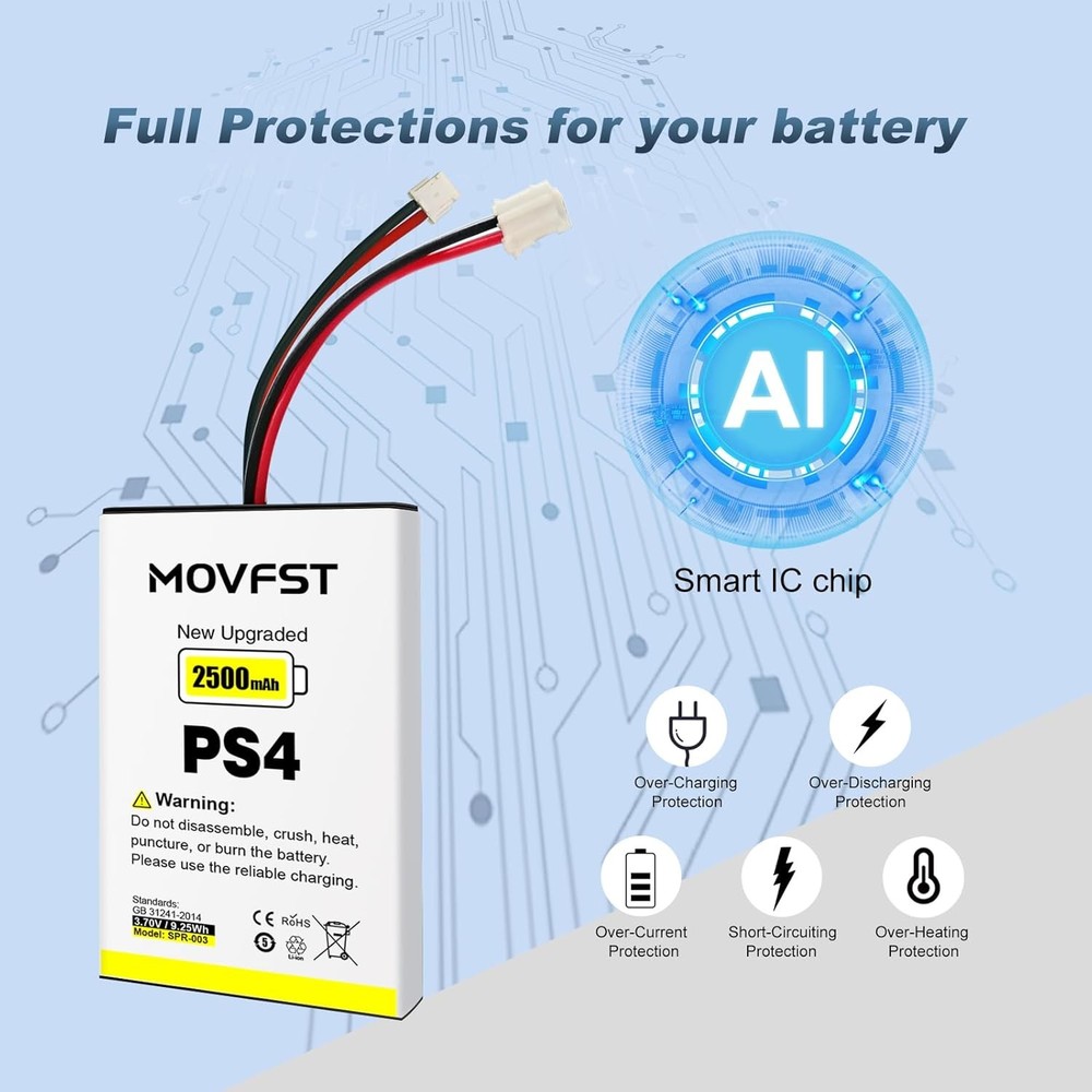 2Pcs PS4 PS4 Pro Controller Battery Replacement 2500mAh High Capacity