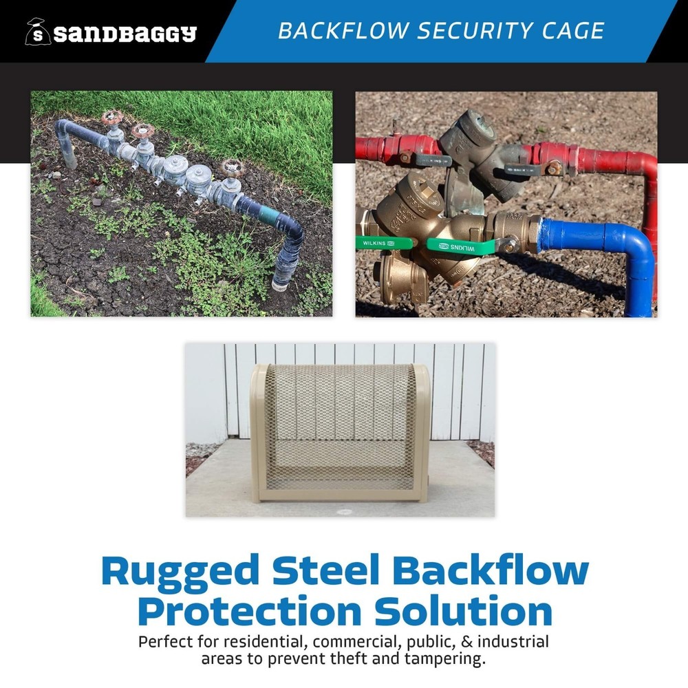 Backflow Security Cage – Backflow Preventer Enclosure (Tan, Medium) - Sandbaggy