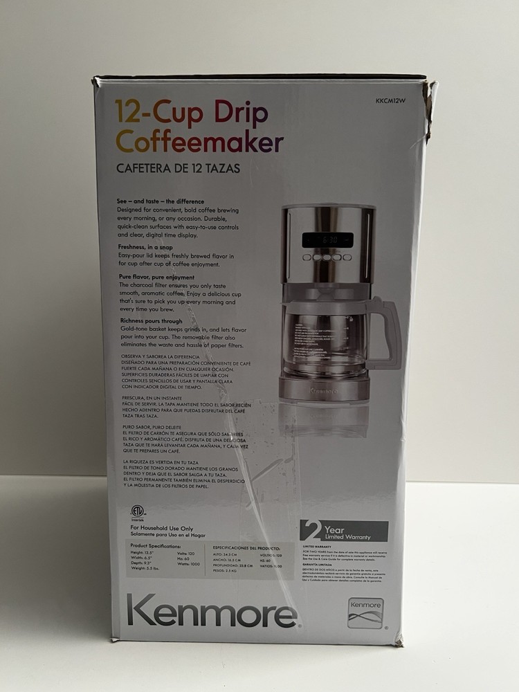 Kenmore 12 Cup White/Stainless Aroma Control Programmable Coffee Maker EUC