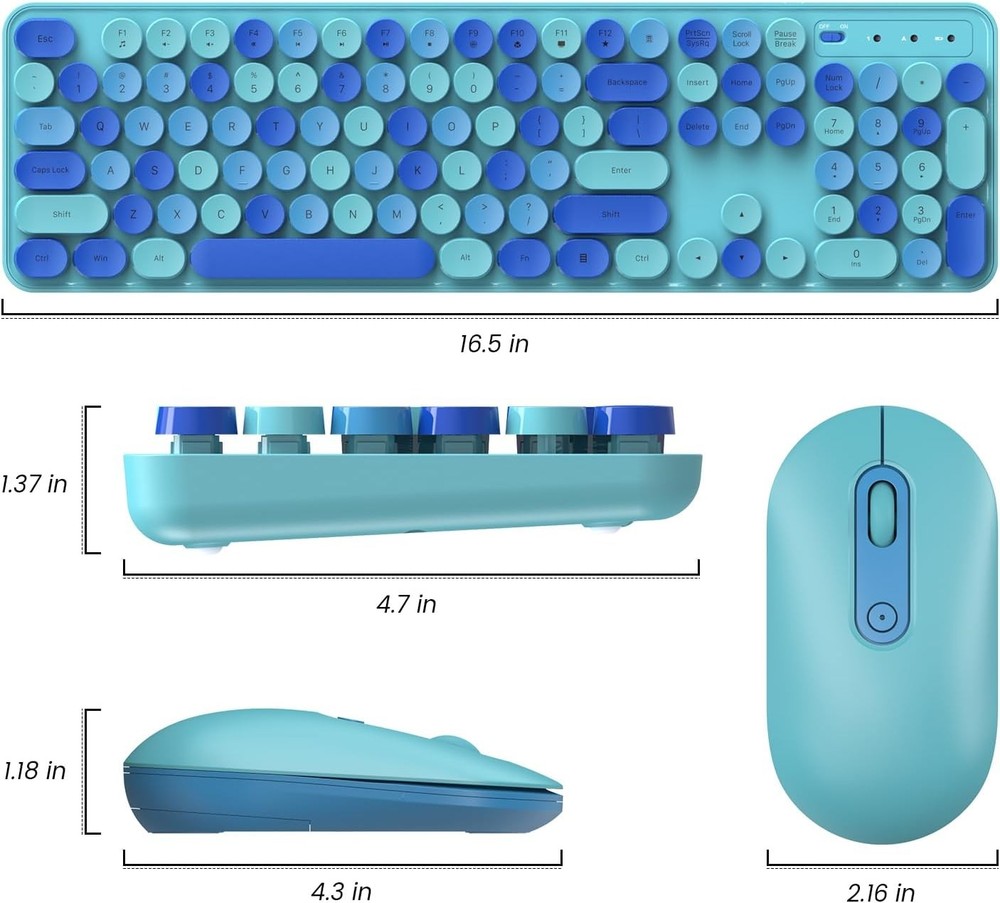 Wireless Keyboard Mouse Combo Retro Typewriter Style USB Desktop Laptop Computer