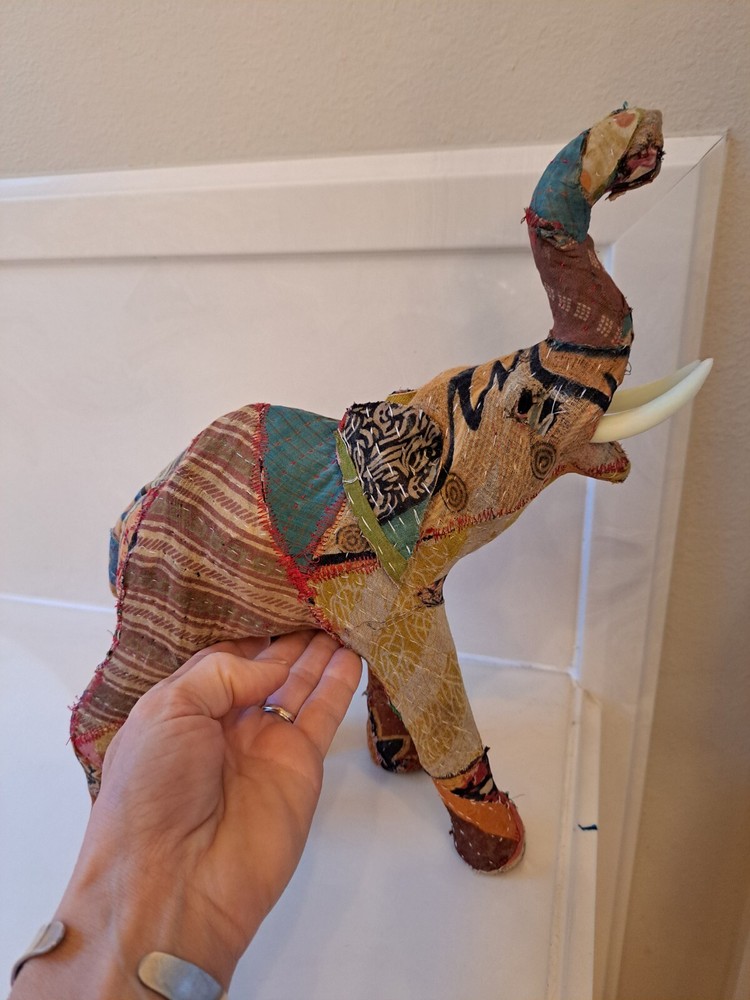 Antique Vintage Indian Patchwork Embroidered Stuffed Elephant Boho