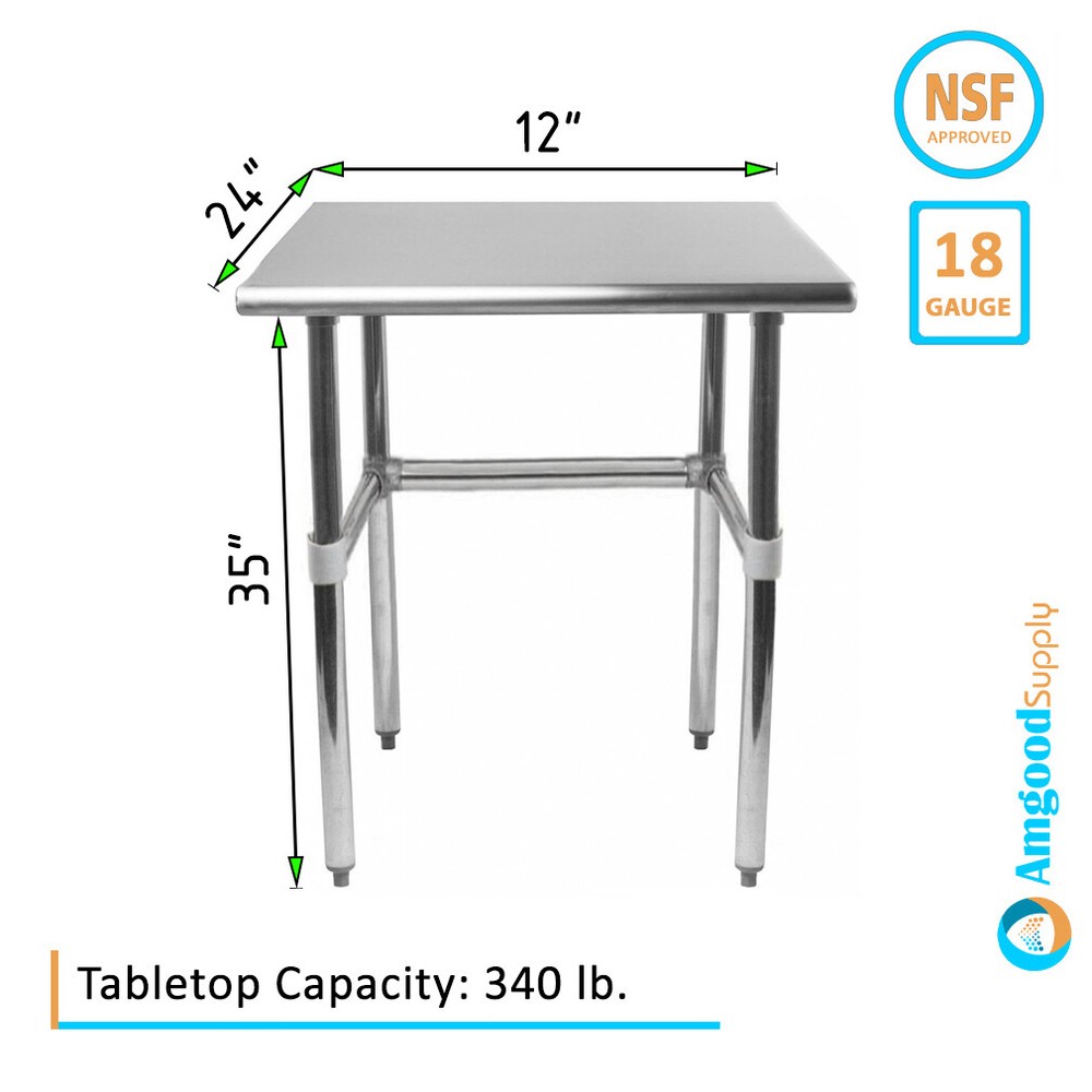 24" X 12" Stainless Steel Open Base Table