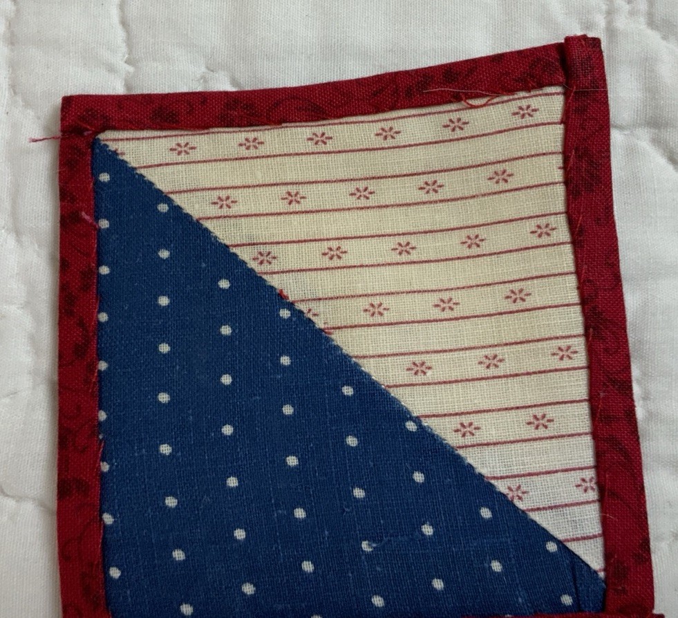 Vintage Antique Patchwork Quilt Table Topper, Mini, Triangles, Blue, Red