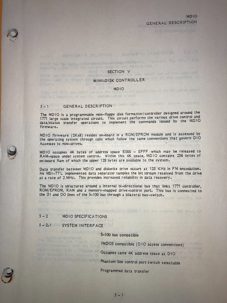 IMSAI MDIO Mini-disk controller hardware manual