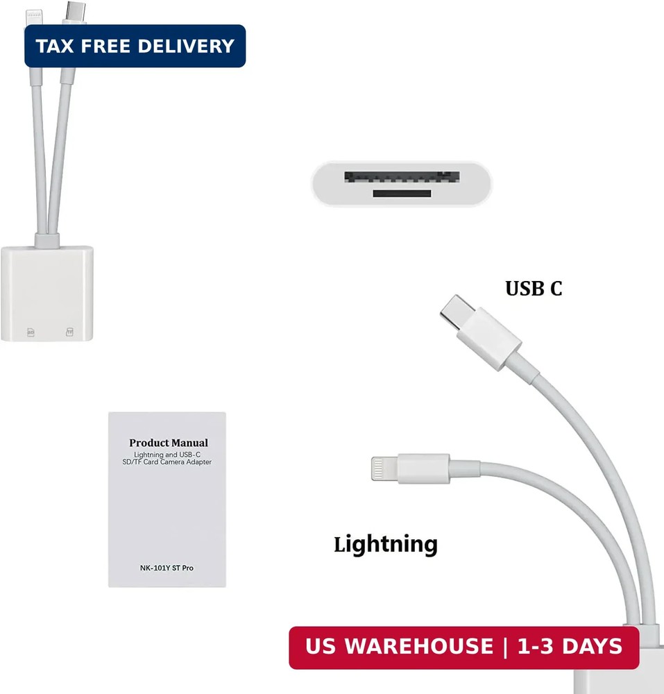 [Apple MFi Certified] iPhone SD Card Reader, 4 in 1 Cameras SD Reader with Dual