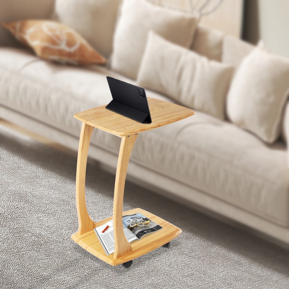 C Shaped End Table Small Side Sofa Table Sofa End Table Laptop Table Wheels Home