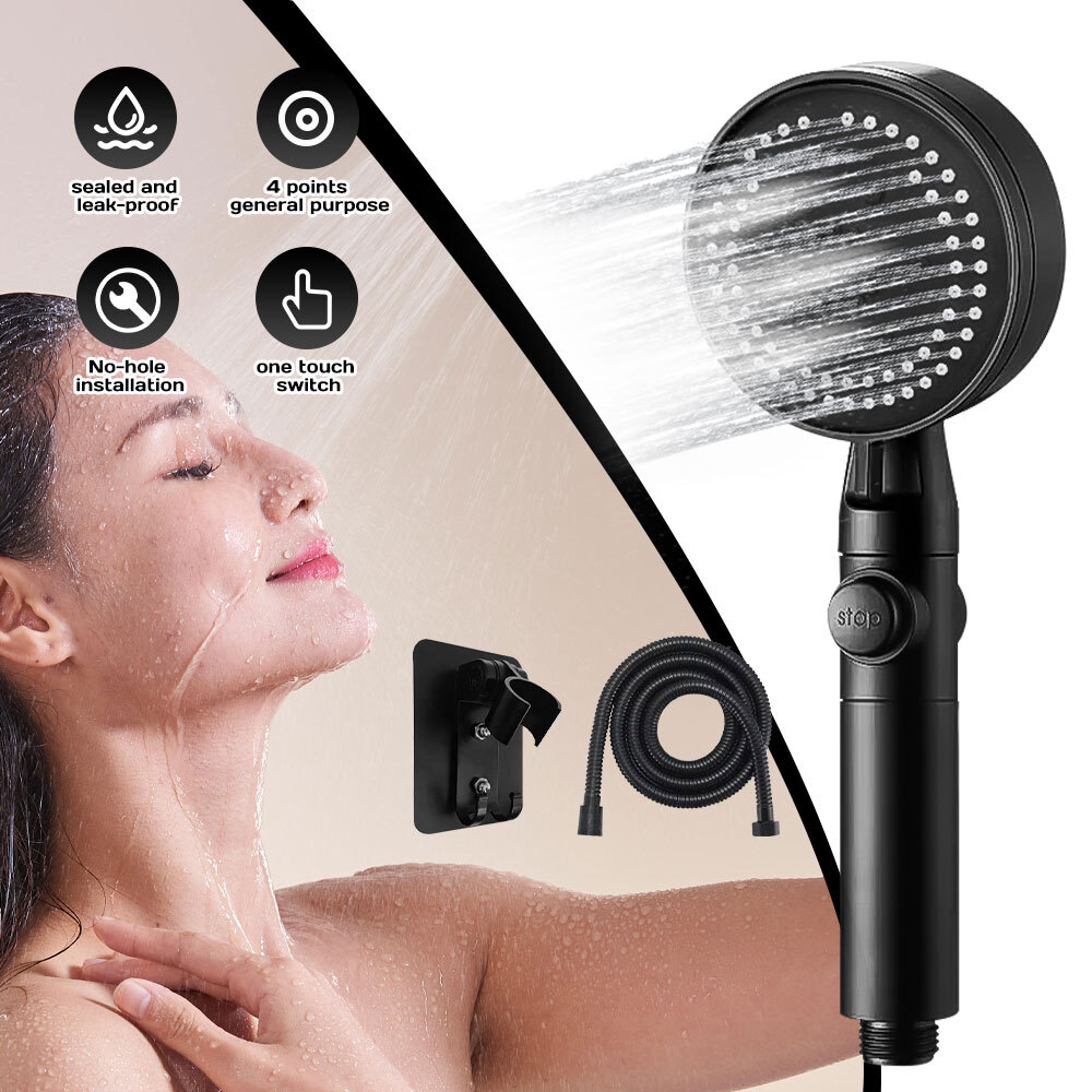 1/2x Detachable High Pressure Shower Head with Built-in Pause Button, 8-Function