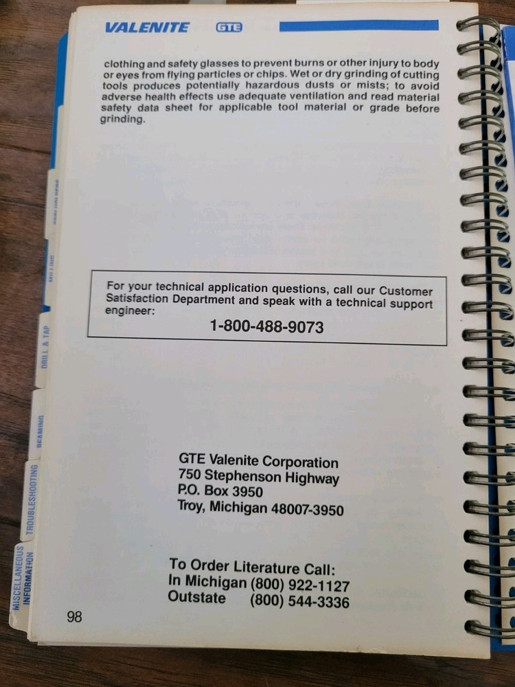 Valenite Handy Reference Guide Milling Drilling Reaming 1991 GTE Tools