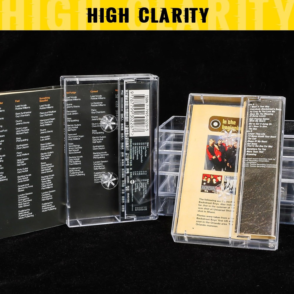 50-Pack Audio Cassette Storage Cases - Clear Plastic Cassette Tape Cases - Audio