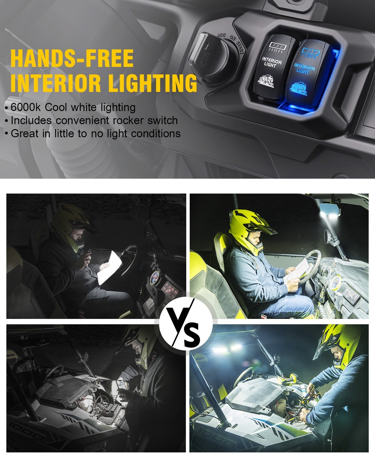 13" UTV Rear View Center Mirror w/COB Lights 1.75" - 2" For Polaris RZR XP 1000