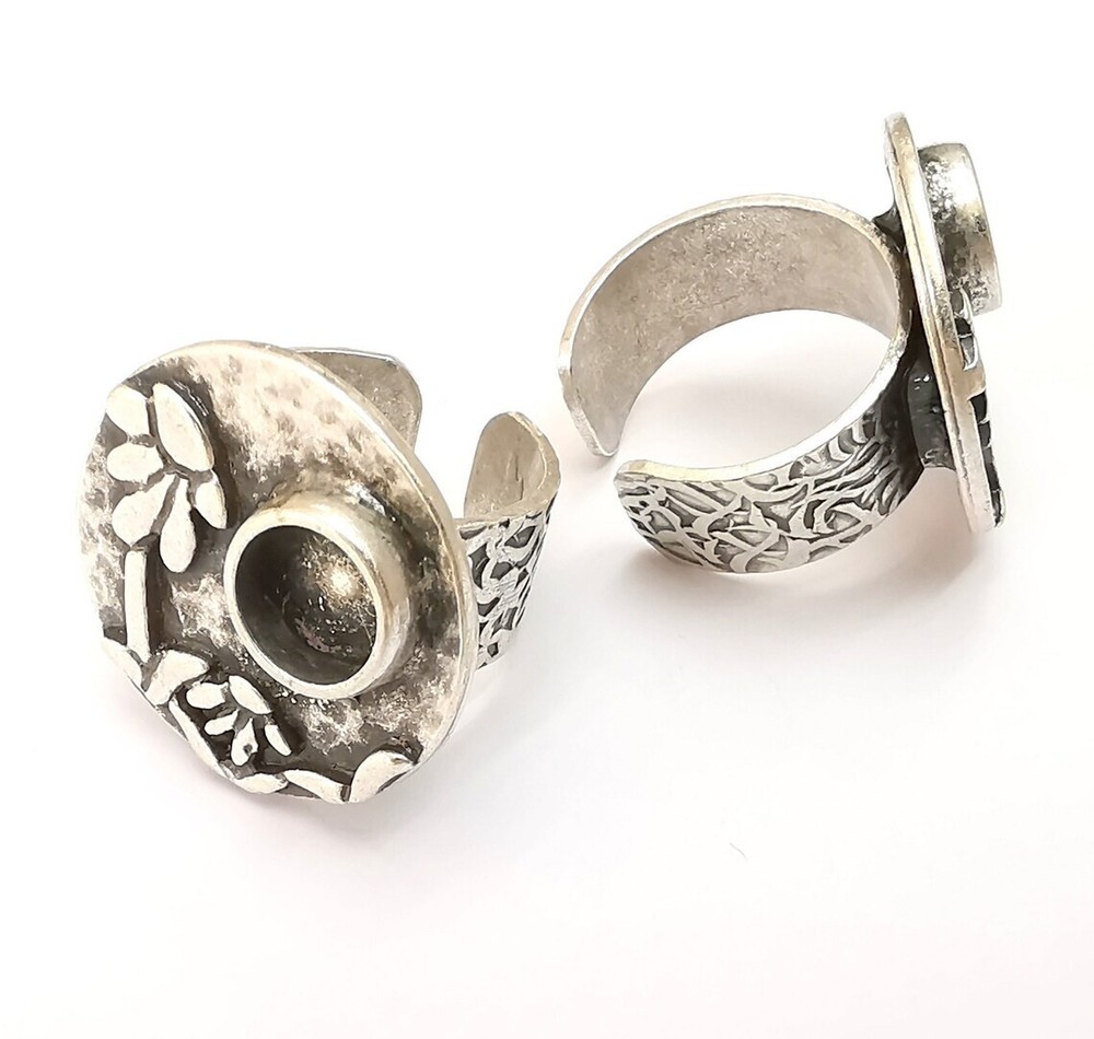Flower Ring Blank Setting, Cabochon Mounting, Adjustable Resin Ring Base Bezels