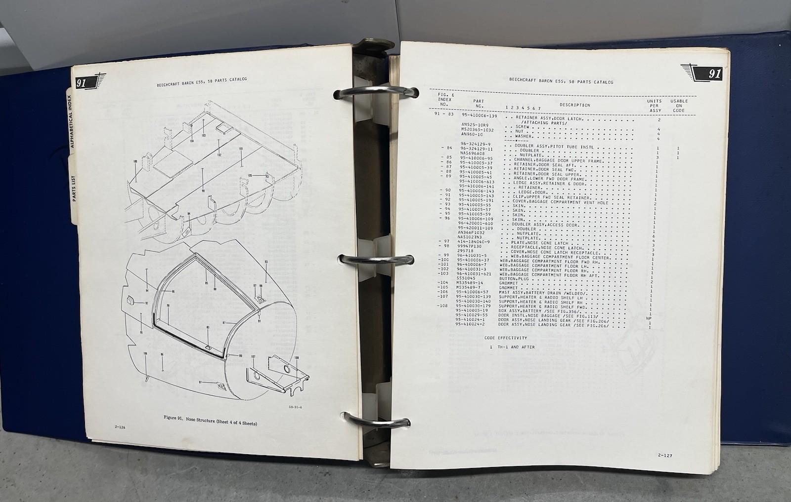 Beechcraft E55, 58 Baron Parts Catalog 58-590000-5 Original