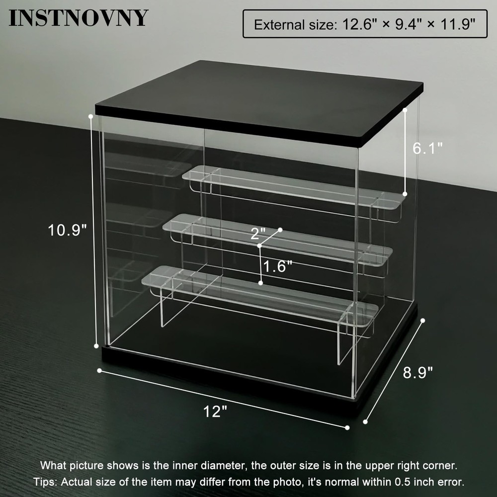 Clear Acrylic Display Case with Light 4 Tier Display Storage Box Assembly Dus...