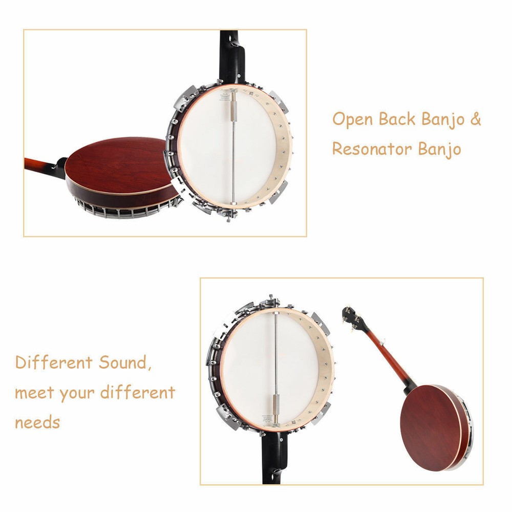 Sonart 5 String Geared Tunable Banjo 24 Brackets Closed Back Remo Head w/ Case