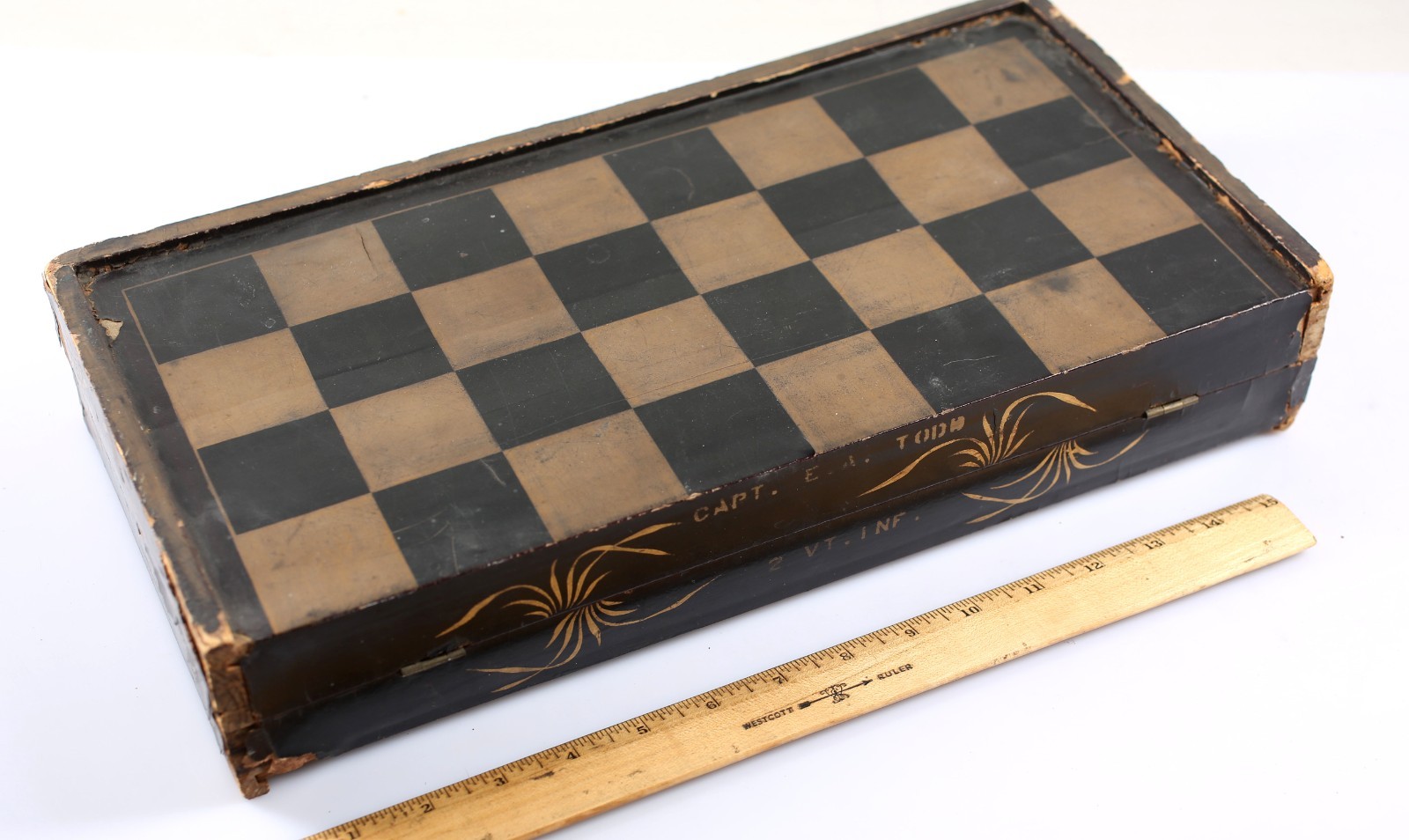 Original Civil War ID'ed Soldier's Game Checkers Backgammon Board Vermont Vols