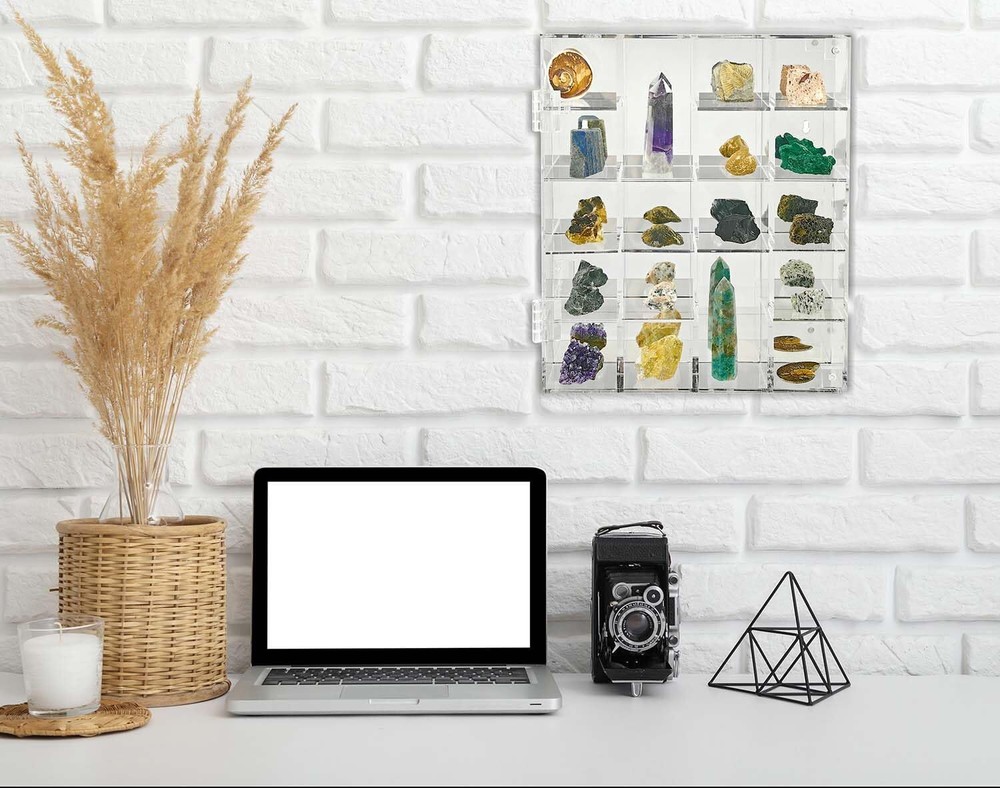 Acrylic Display Case Adjustable Clear Rock Display Case Shadow Box with Shelv...