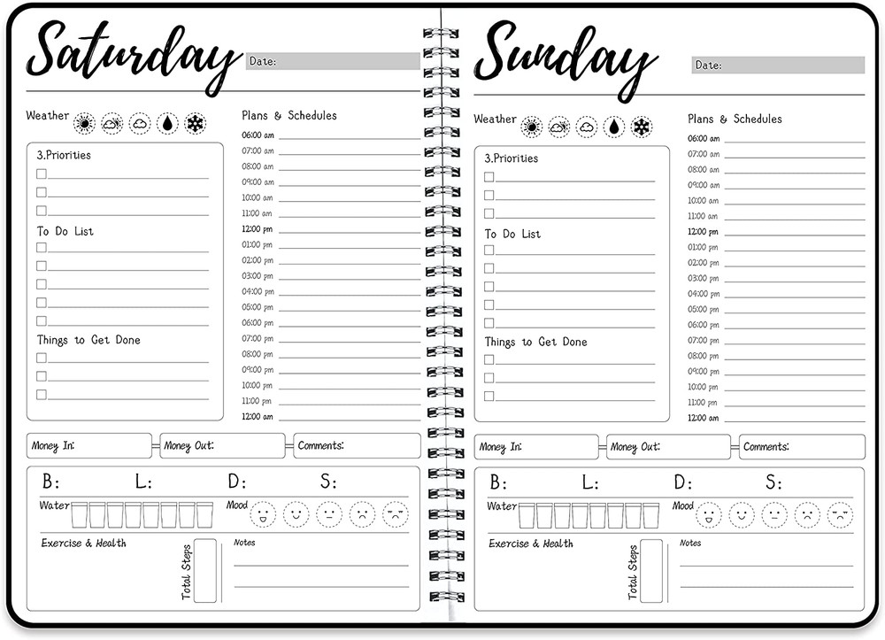 Weekly Work Planner with Hourly Schedules, to Do List, Tasks, Expense Tracker 7