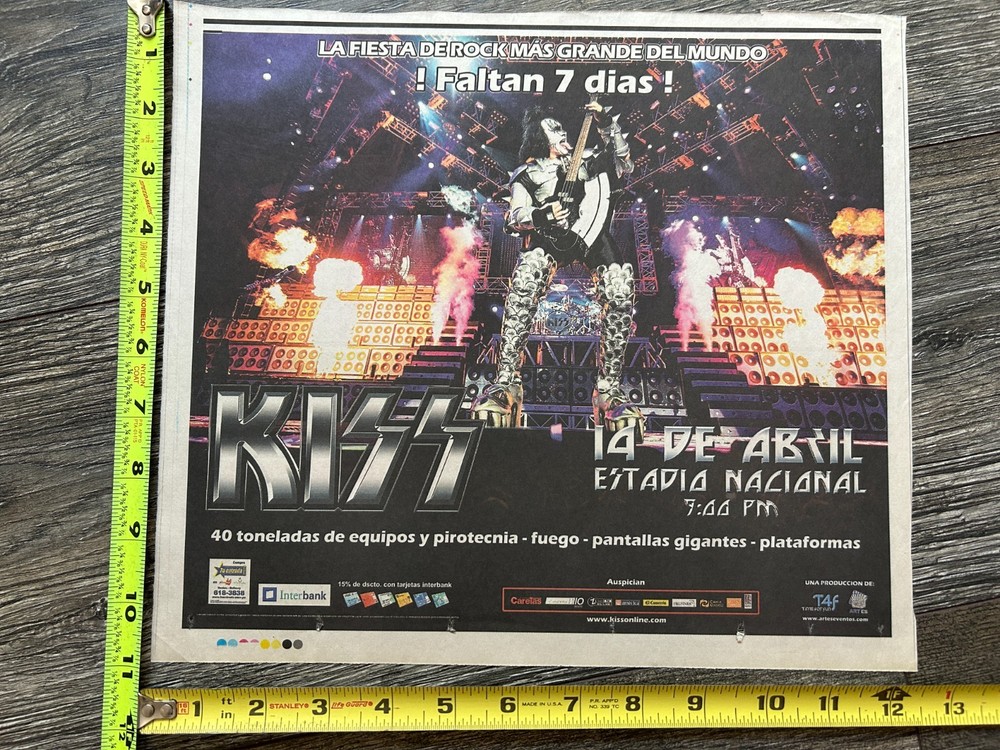 KISS Concert Ad Advert Alive 35 Tour Peru April 14 2009 12.5x11 Vintage Kiss F