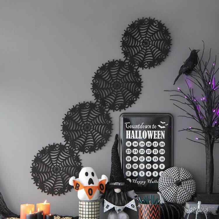 Black Felt Spider Web Table Runner