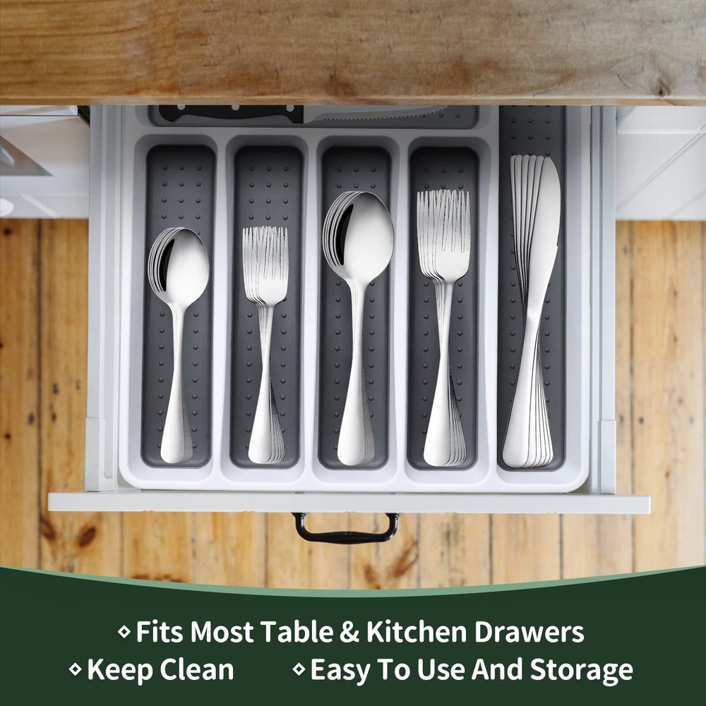 49PCS Silverware Set with Organizer Stainless Flatware for 8 Mirror Polished