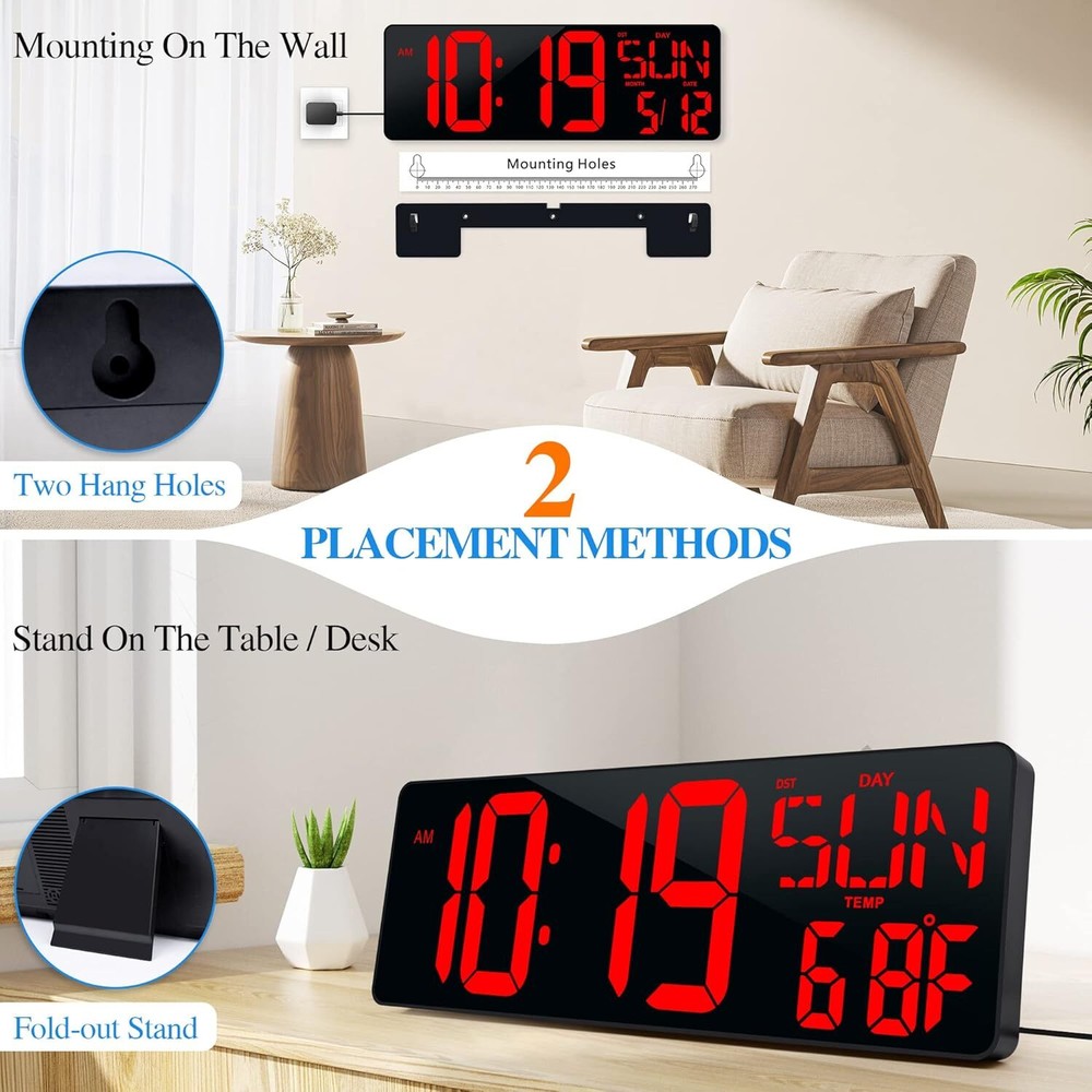 Large Digital Wall Clock With Remote Control 17.2 LED Large Display Timer With