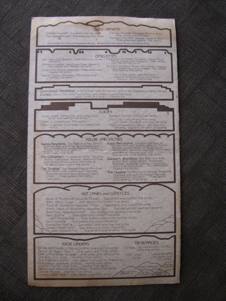 WOLFGANG'S RESTAURANT - Souvenir Folded Menu 1982