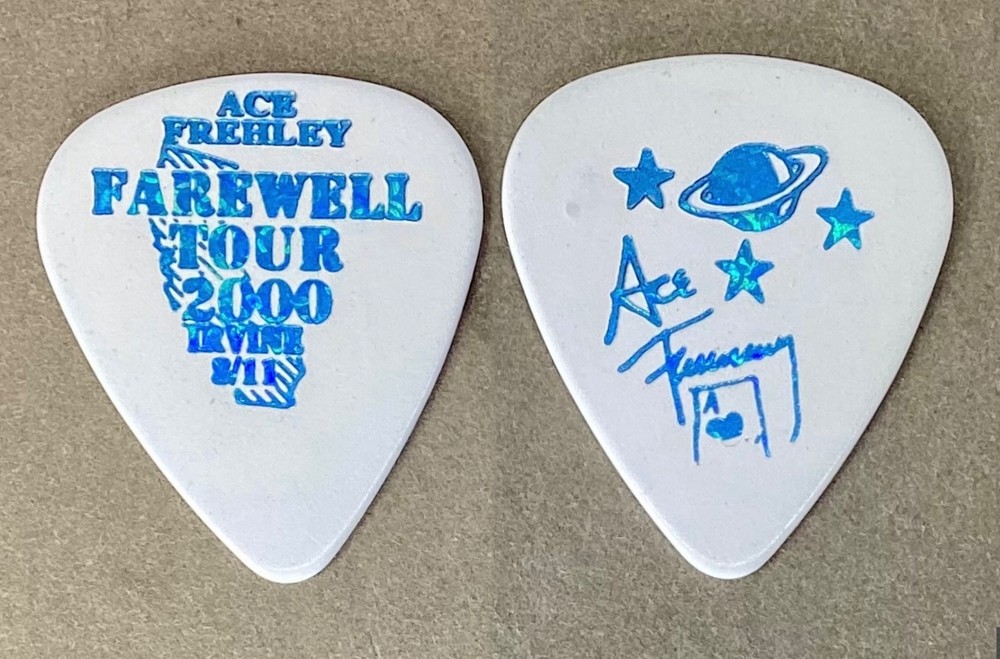⚡️KISS Ace Frehley Farewell tour blue on white guitar pick - Irvine,CA 8/11/00⚡️