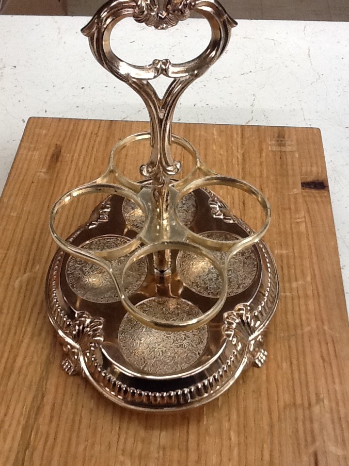 Vintage Silver Plated Tarnish Resistant Cruet Caddy with Salt/Pepper/Oil/Vinegar