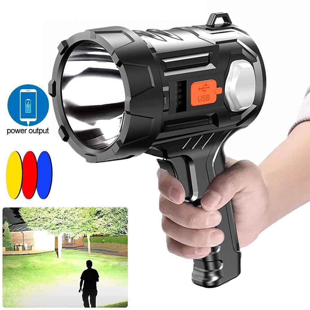 3PC Solar/USB Rechargeable LED Spotlight Flashlight Searchlight 9000000LM Bright
