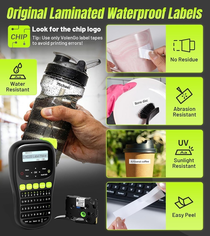 Versatile H1100 Label Maker - Lightweight with 4 Tapes & Multiple Label Sizes