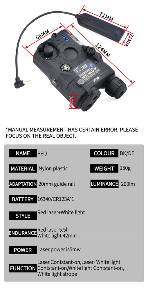 Tactical Brown PEQ 15 Zeroable Blue Vis/IR Laser Sight Device Flashlight Combo