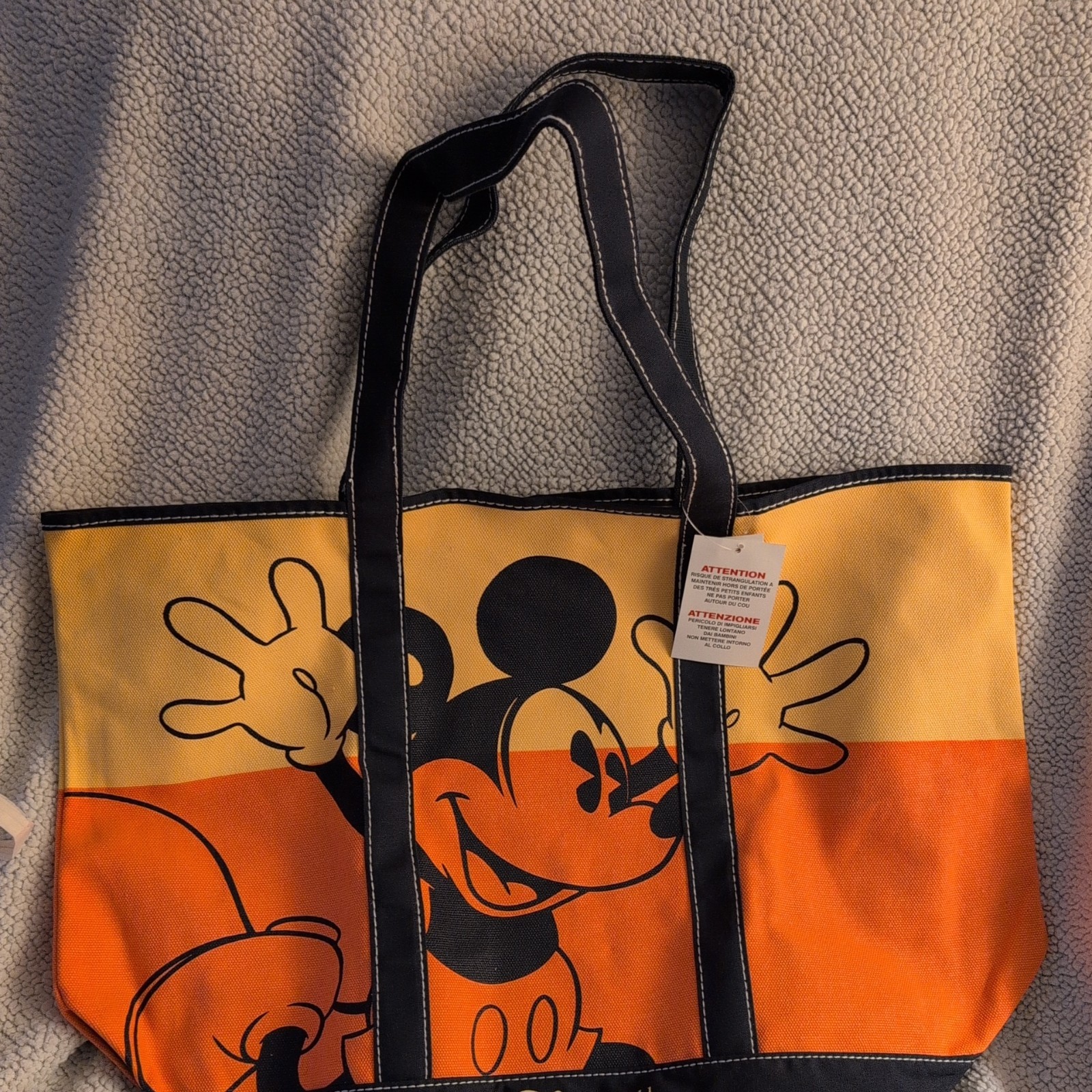 Walt Disney World Mickey Mouse Large Orange Yellow Strip Canvas Sturdy Tote Bag