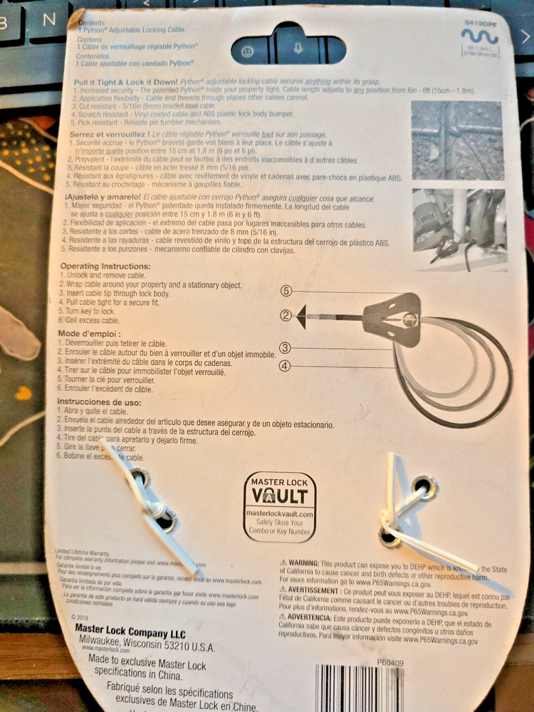 MasrerLock Product #38419DPF 6FT Python