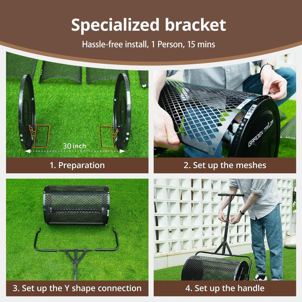 Compost Spreader 30 Inch Peat Moss Spreader with Installation Support Accesso...